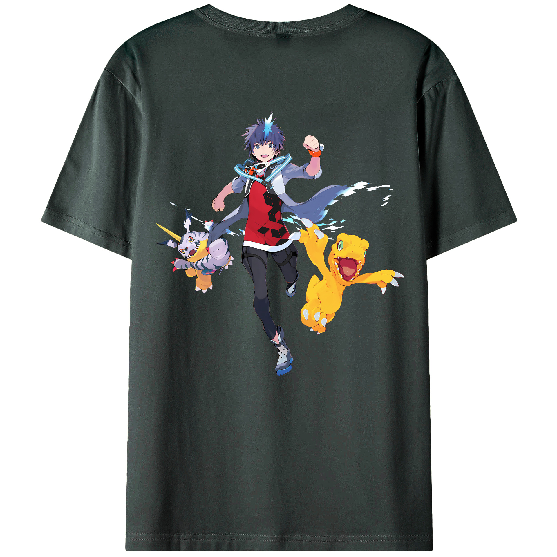 （画像用） Digimon デジタルモンスター/デジモン 綿100％ メンズ半袖Tシャツ（バックプリント） 通気性
